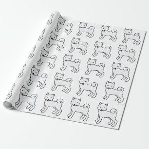 White Shiba Inu Cute Cartoon Dog Pattern Wrapping Paper