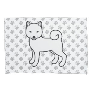 White Shiba Inu Cute Cartoon Dog & Paws Pillowcase