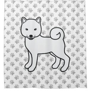 White Shiba Inu Cute Cartoon Dog & Paws Shower Curtain
