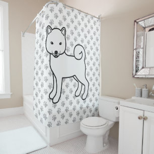 White Shiba Inu Cute Cartoon Dog & Paws Shower Curtain