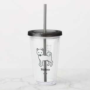 White Shiba Inu Cute Dog & Custom Name Acrylic Tumbler
