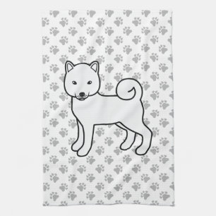 White Shiba Inu Cute Dog With Paws Pattern Tea Towel