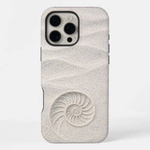 White Shimmer Sand Nautilus Shell Coastal iPhone 16 Pro Max Case