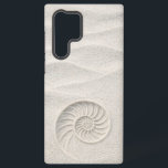White Shimmer Sand Nautilus Shell Coastal Samsung Galaxy Case<br><div class="desc">Experience "Quiet Luxury" with this elegant phone case, featuring a high-detail nautilus shell impression in rippled, pearlescent white sand. Designed with our signature bottom-weighted layout, this case ensures the artwork remains perfectly visible and clear of all camera lenses on modern flagship phones. A sophisticated choice for ocean lovers and minimalist...</div>