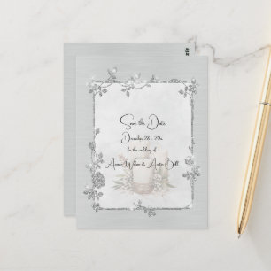 White Shiny Elegant Sparkly Save the Date Postcard