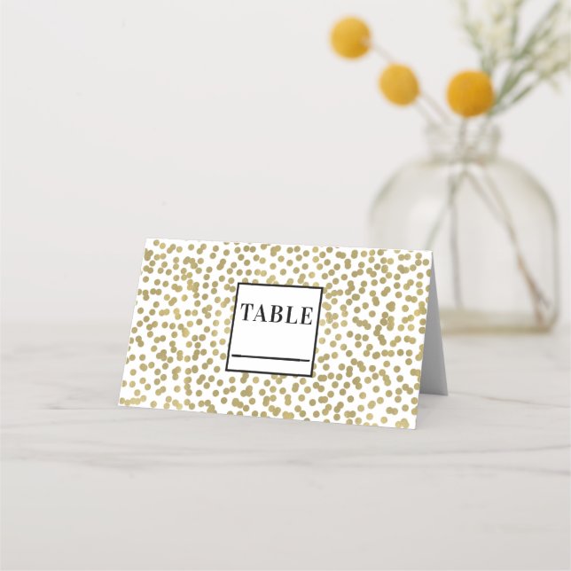 White & Shiny Gold Dots Confetti Elegant Chic Glam Place Card (Front)