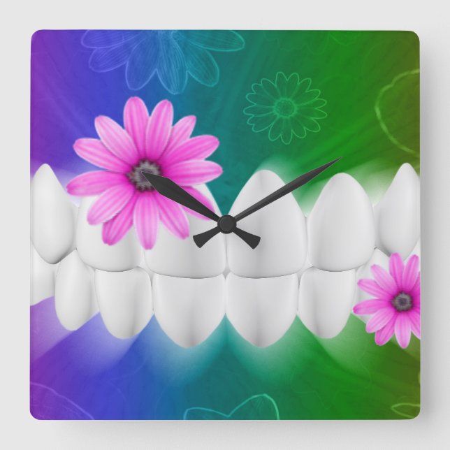 White Shiny Teeth Dentist Wall Clock (Front)
