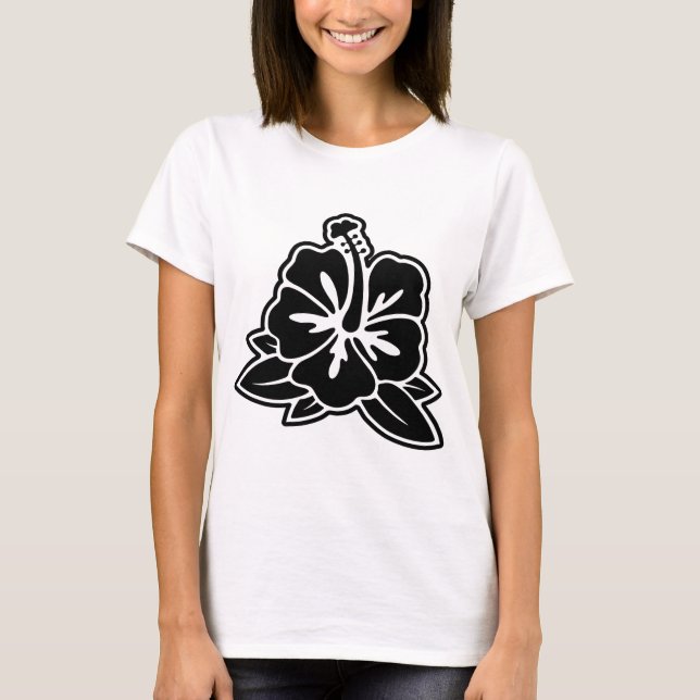 White Shirt - Black Hibiscus (Front)
