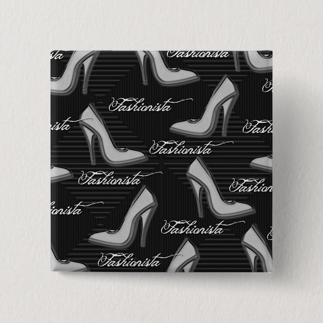 White Shoes-Fashionista-Button 15 Cm Square Badge (Front)