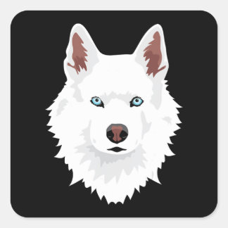 White Siberian Husky Canine - White Snow Dog Square Sticker
