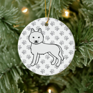 White Siberian Husky Cute Cartoon Dog Ceramic Tree Decoration