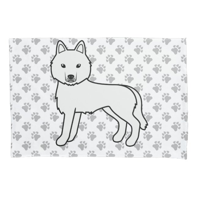 White Siberian Husky Cute Dog & Paws Pillowcase (Front)