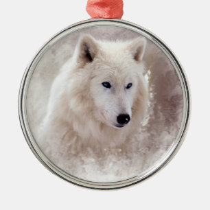 WHITE SIBERIAN HUSKY. METAL TREE DECORATION