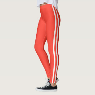 White Side Stripe Orange Leggings or Choose Colour