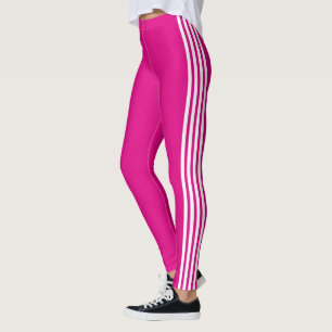 White Side Stripe Pink Leggings Choose Your Colour