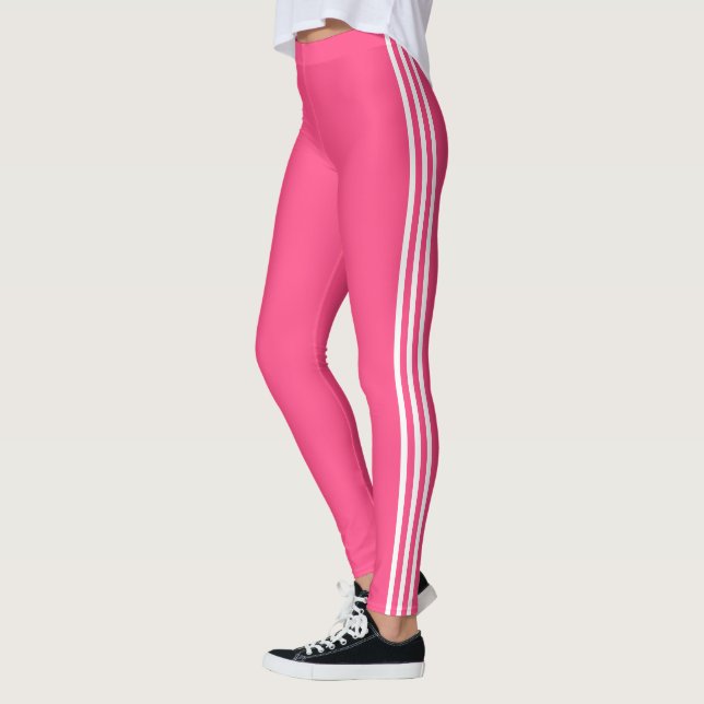 White Side Stripe Pink Leggings Choose Your Colour (Left)