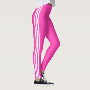 White Side Stripe Pink Leggings Custom Your Colour