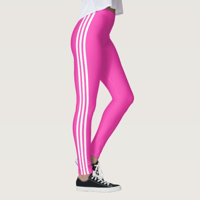 White Side Stripe Pink Leggings Custom Your Colour (Right)