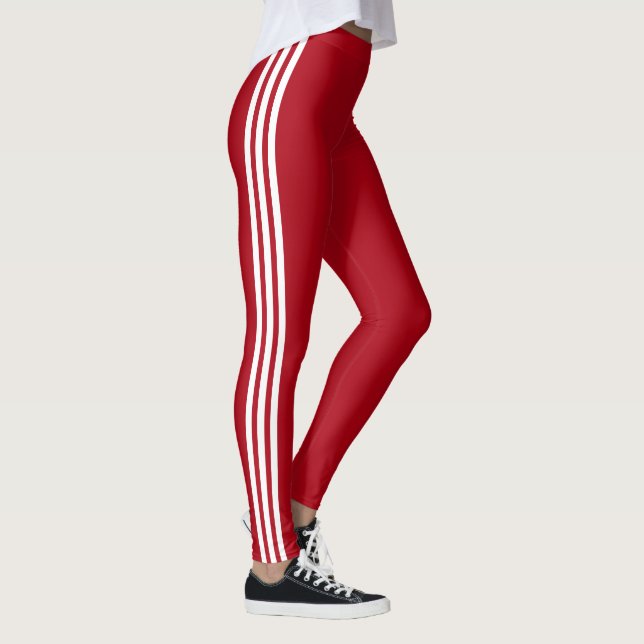 White Side Stripes Red Leggings Choose Your Colour (Right)