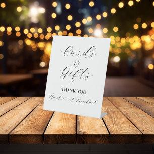White Signature Script Cards and Gifts Pedestal Sign