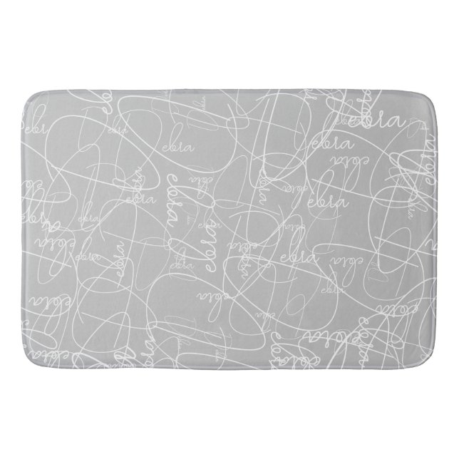 White Signatures on Light Grey Personalised Bath Mat (Front)
