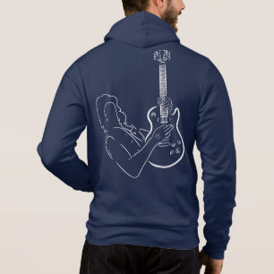 White silhouette of a guitarist with a bass guitar hoodie