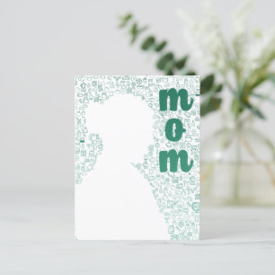 White Silhouette of a Mum Postcard