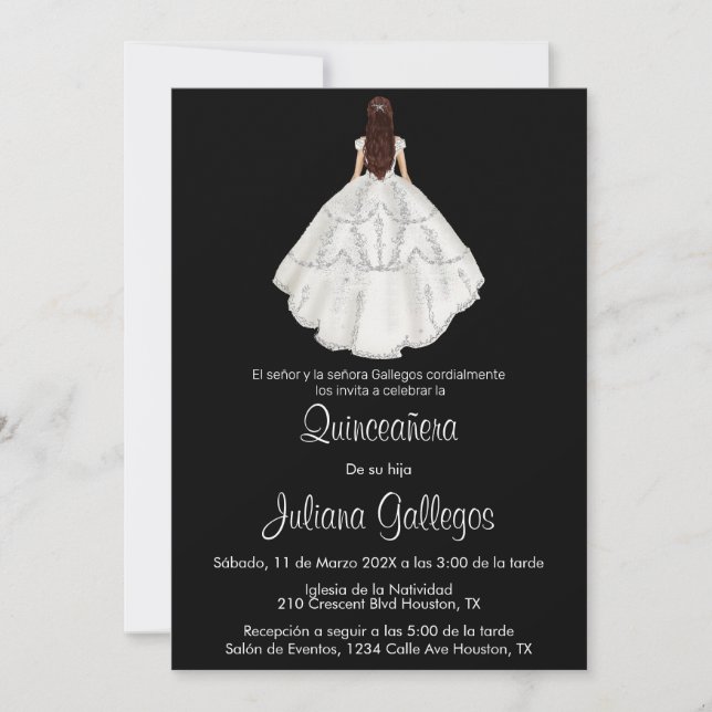 White silhouette Quinceañera invitation (Front)