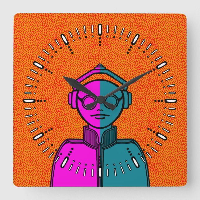 White silhuette on black Desk Mat Square Wall Cloc Square Wall Clock (Front)