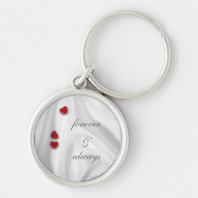 White Silk and Hearts Wedding Key Ring (Front)