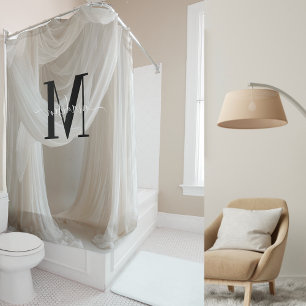 White Silk Black Bold Monogram Cute Script Wedding Shower Curtain