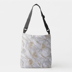 White Silk & Ivory Champaign Pearls Crossbody Bag