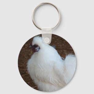 White Silkie Chicken Key Ring