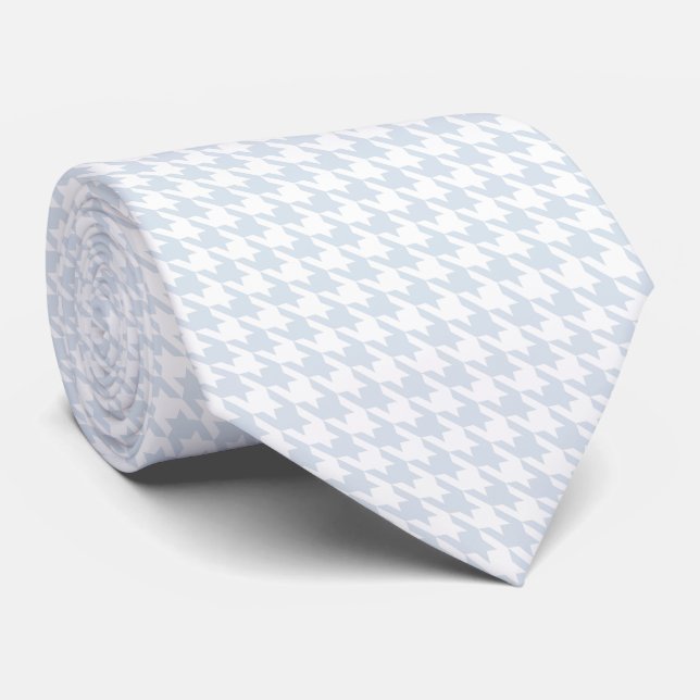 White Silver Blue Small Pattern Houndstooth Tie (Rolled)