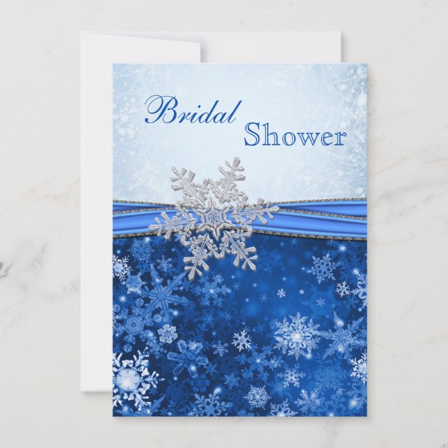 White, silver, blue snowflakes Bridal Shower Invitation (Front)