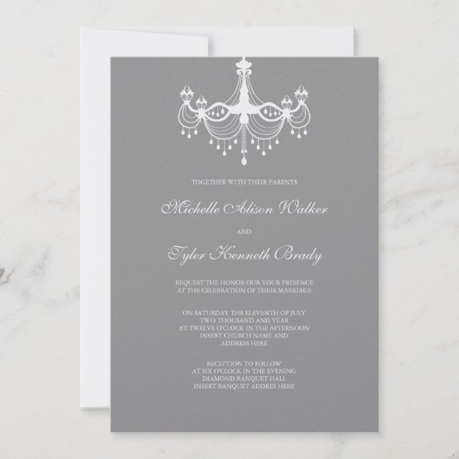 White & Silver Chandelier Invitation (Front)