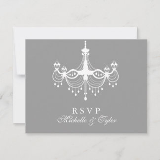White & Silver Chandelier RSVP Card