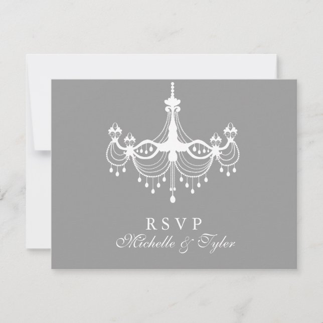 White & Silver Chandelier RSVP Card (Front)