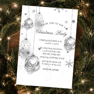 White Silver Christmas Balls Christmas Company Invitation