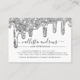 White Silver Chunky Glitter Drips Lashes Aftercare Business Card