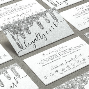 White Silver Chunky Glitter Thick Drips Loyalty Card