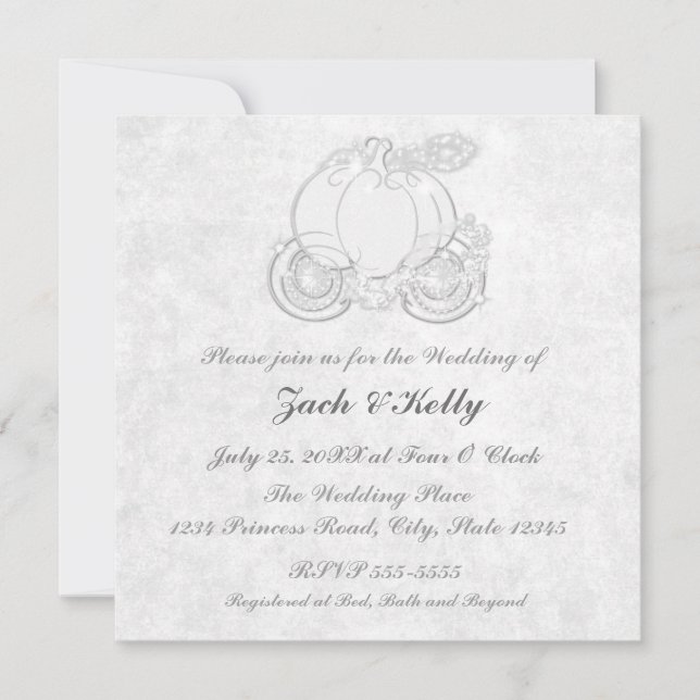 White & Silver Cinderella Carriage Invitation (Front)