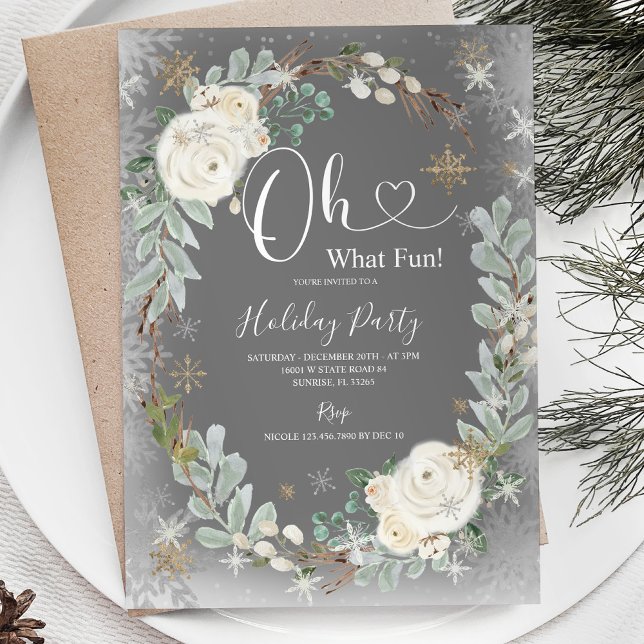 White Silver Elegant Christmas Holiday Winter  Invitation (Creator Uploaded)