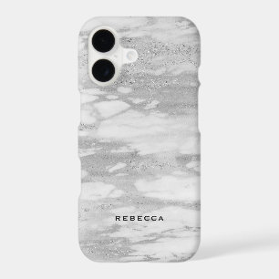 White & Silver Faux Glitter Marble
