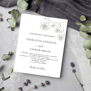 White silver floral budget wedding invitation flyer