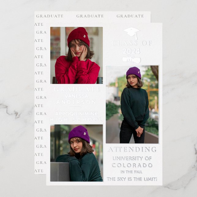 White Silver Foil HS Graduation Announcement (Front/Back)
