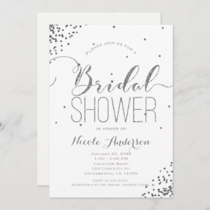 White & Silver Glam Glitter Corners BRIDAL SHOWER Invitation