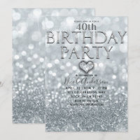 White Silver Glitter Bokeh Glam Birthday Party