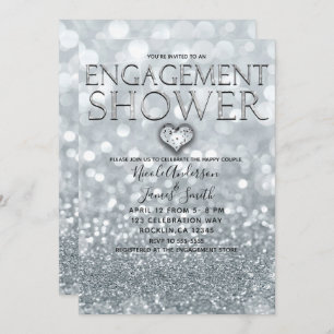 White Silver Glitter Bokeh Glam Engagement Shower Invitation