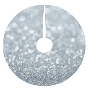 White Silver Glitter Bokeh Glam Sparkle Glittery Brushed Polyester Tree Skirt
